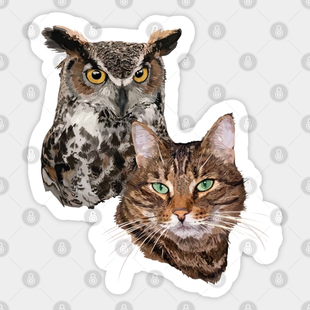 Cat and owl Sticker by obscurite